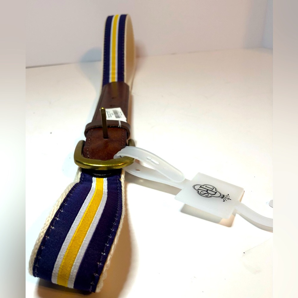 NWT Royal Standard Preppy Stripe Men’s Belt Purple/Yellow 42